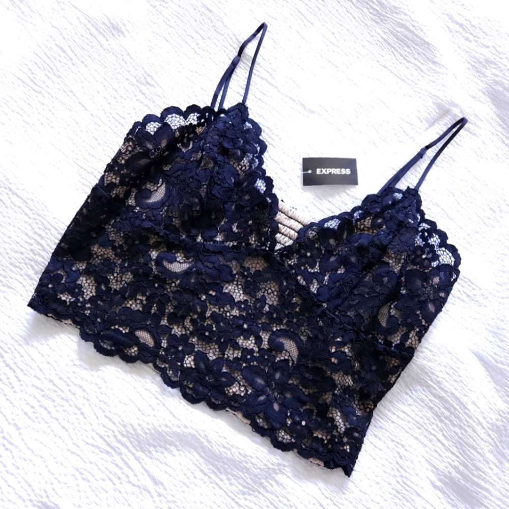Black Nude Lace Crop Top - Spaghetti Straps, Cinched Back - NWT